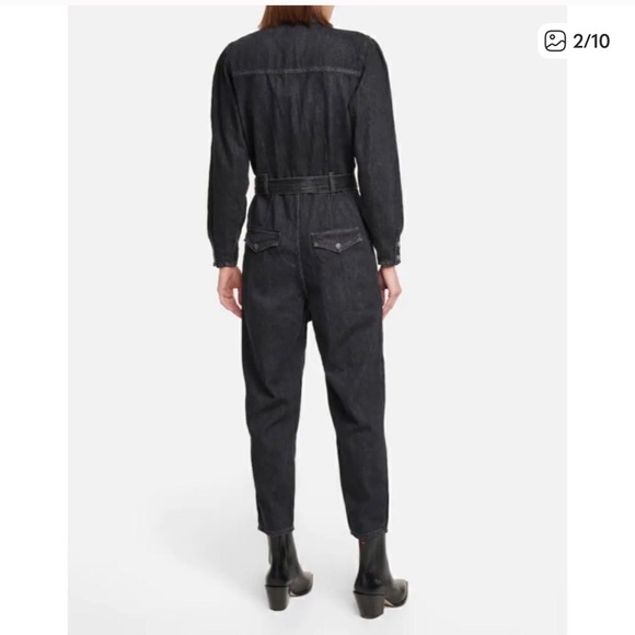 $498 Veronica Beard Washed Onyx Annie Denim Cargo Jumpsuit Size large - Picture 2 of 15